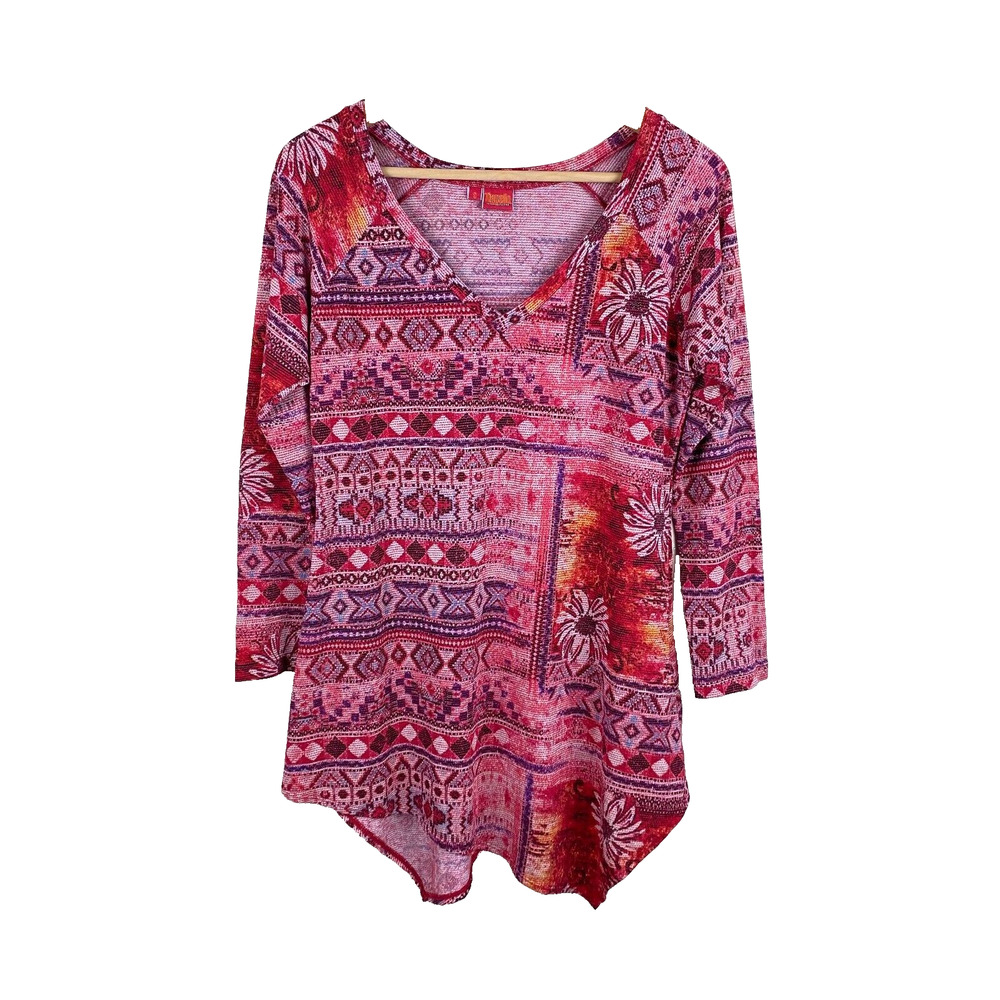 Tianello Reza Print Jersey Knit Toni Tunic Top Womens Size S Southwestern Boho